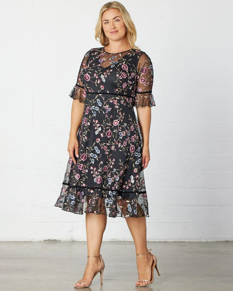 Plus Size Dresses Short Cocktail Floral A line Plus Size Dress Kiyona 12192102 Moonlit Garden