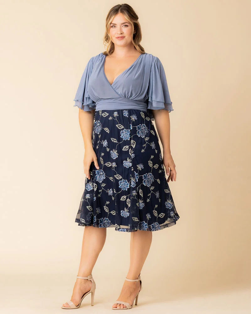 Plus Size Dresses Short Floral Midi Evening Cocktail Plus Size Dress Kiyona 12232102 Navy Blue Blooms