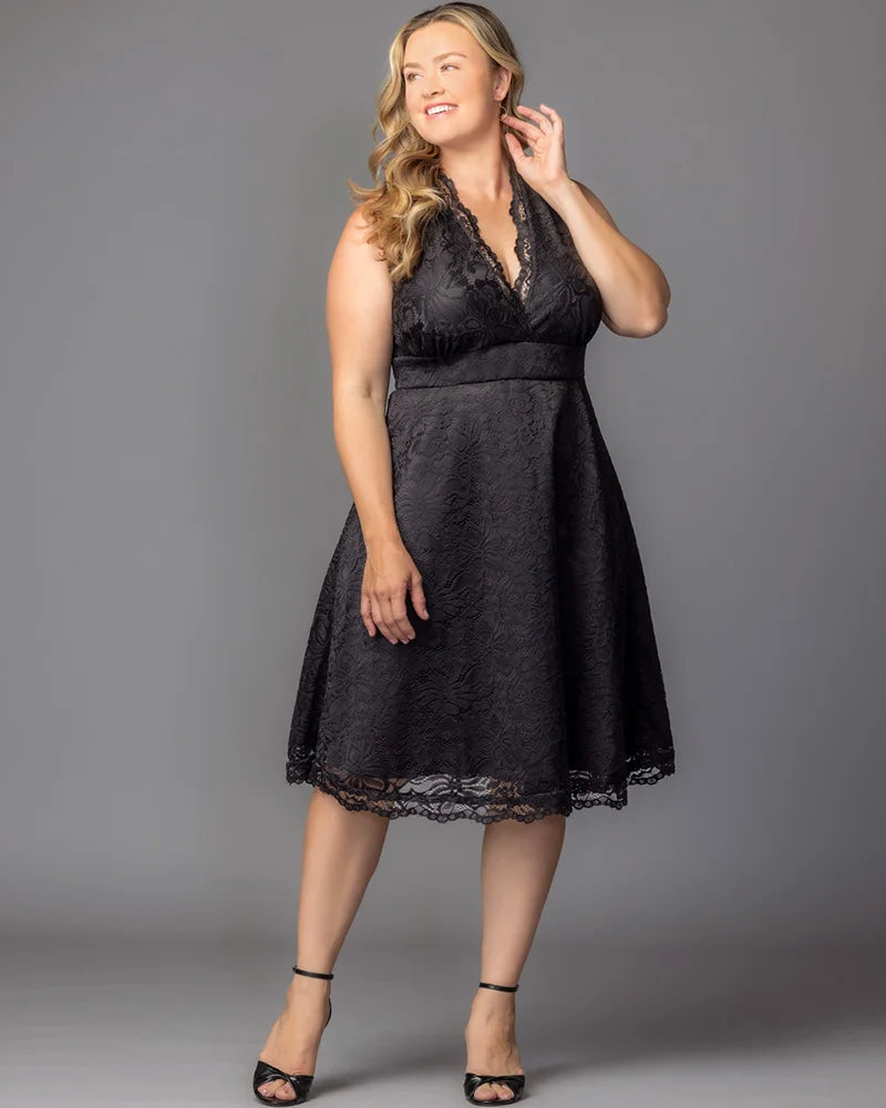 Halter Knee-Length Lace Formal A-Line Kiyonna 12260901