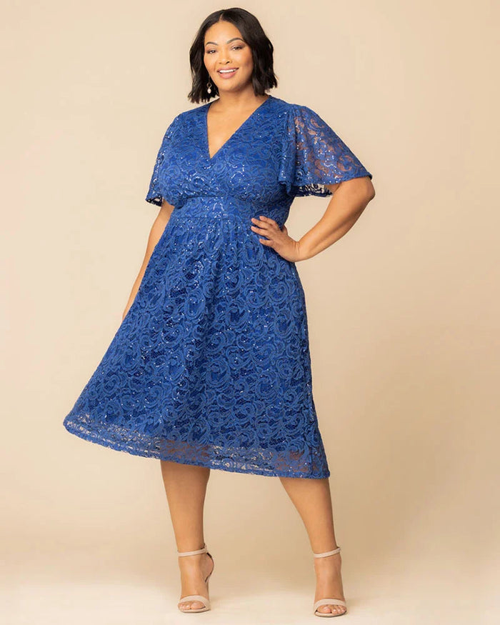 Plus Size Dresses Short Lace Sequin Midi Cocktail Plus Size Dress Sapphire