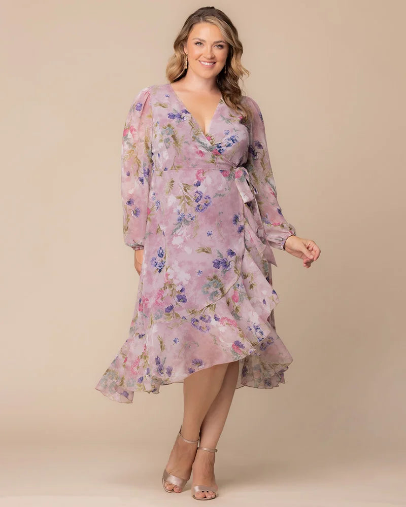 Plus Size Dresses Metallic Short High Low Glitter Plus Size Cocktail Dress Kiyonna 13232811 Lilac Floral Print