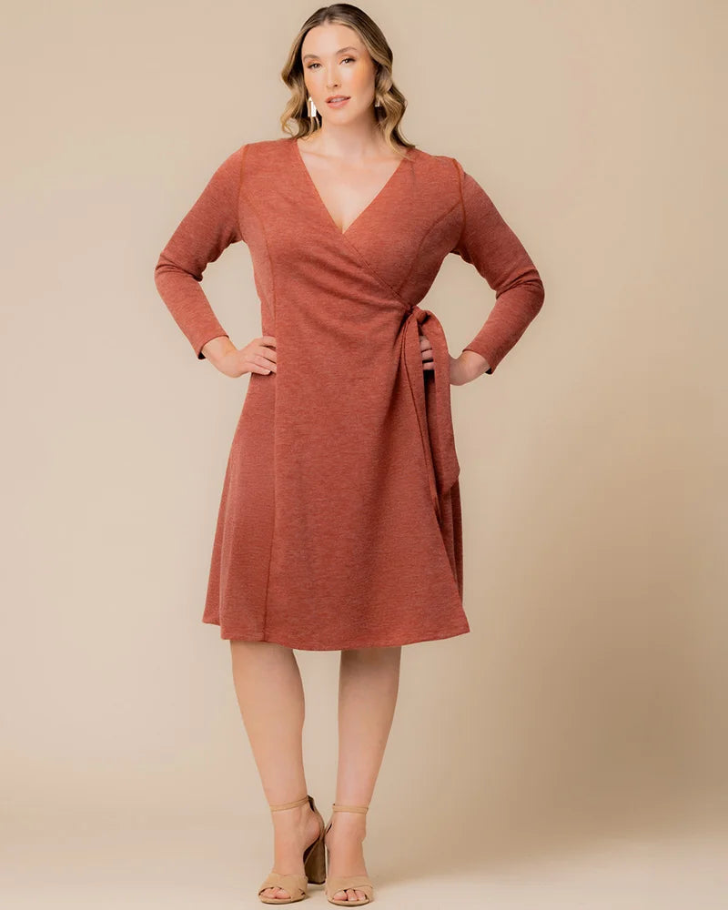 Plus Size Dresses Long Sleeve Short Midi Plus Size Dress Cinnamon