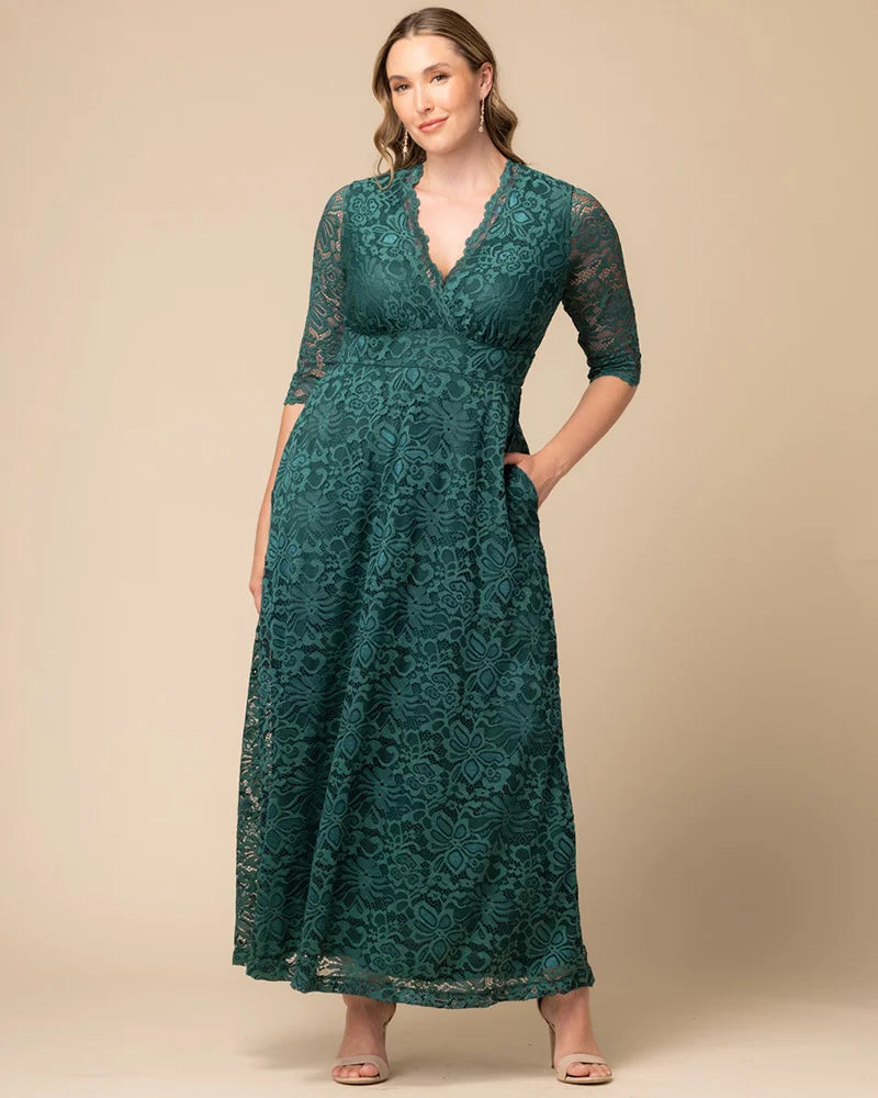 Plus Size Dresses Long Formal Lace Plus Size Dress Emerald Green