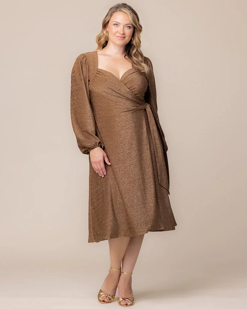 Plus Size Dresses Long Sleeve Short Midi Cocktail Plus Size Dress Kiyona 17212501 Mocha Sparkle