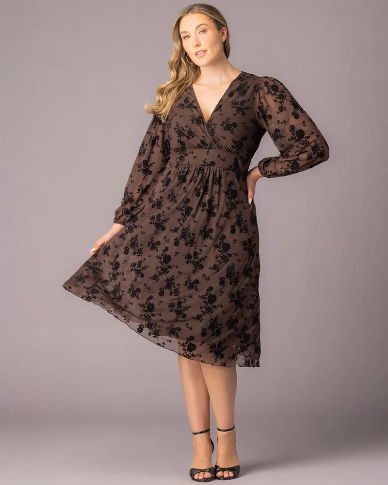Plus Size Dresses Short Floral Midi Cocktail Plus Size Dress Kiyonna 17253601 Sable Flocked Florals