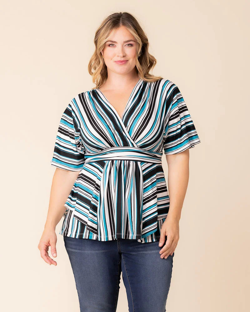 Top Plus Size Formal Top Kiyonna 22240703 Teal Stripes