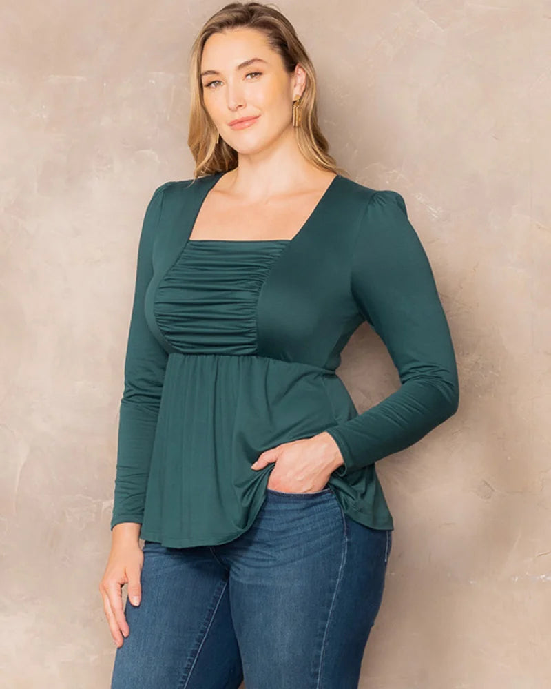 Top Long Sleeve Formal Plus Size Top Kiyona 23111801 Hunter Green
