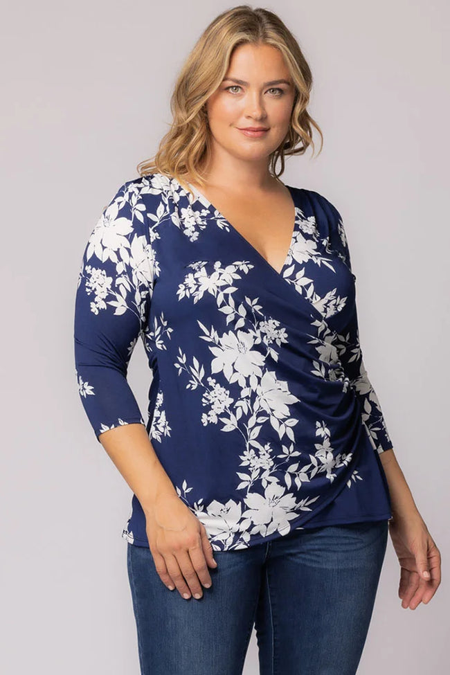 Top Fitted Formal Top Navy Floral Print