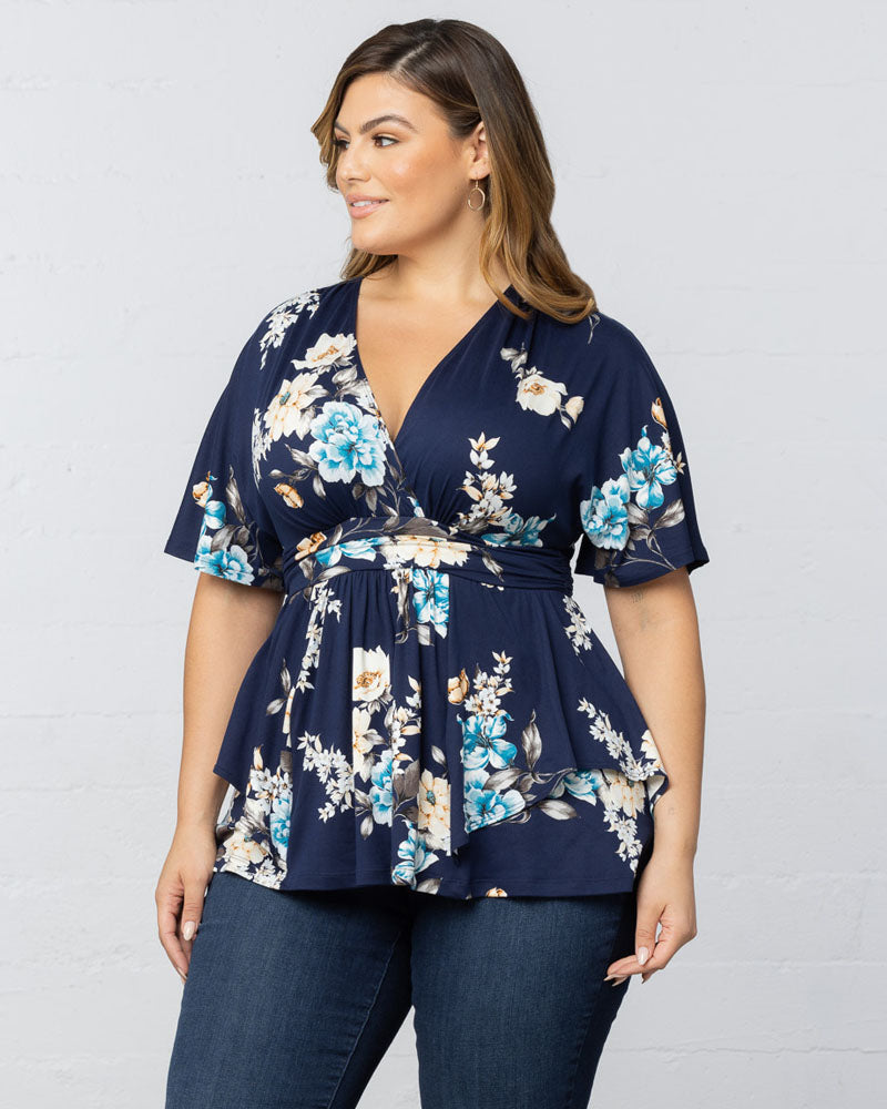 Top Formal Floral Print Plus Size Top Kiyona 23211803 Navy Floral
