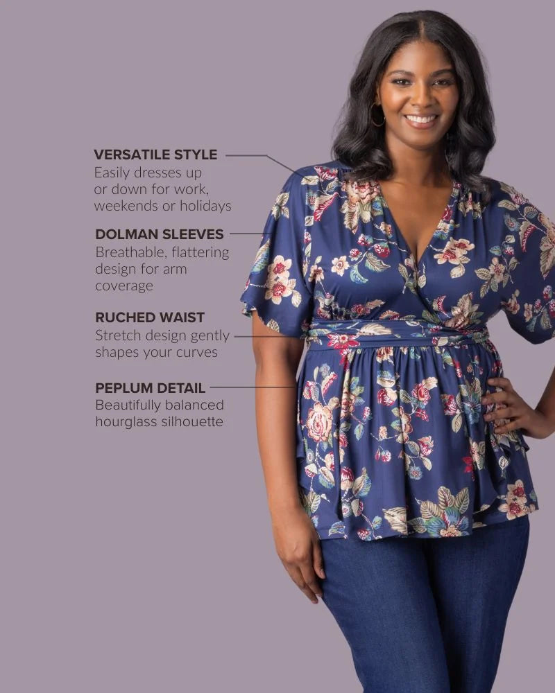 Top Formal Floral Print Plus Size Top Kiyona 23211803 Navy Floral Motif