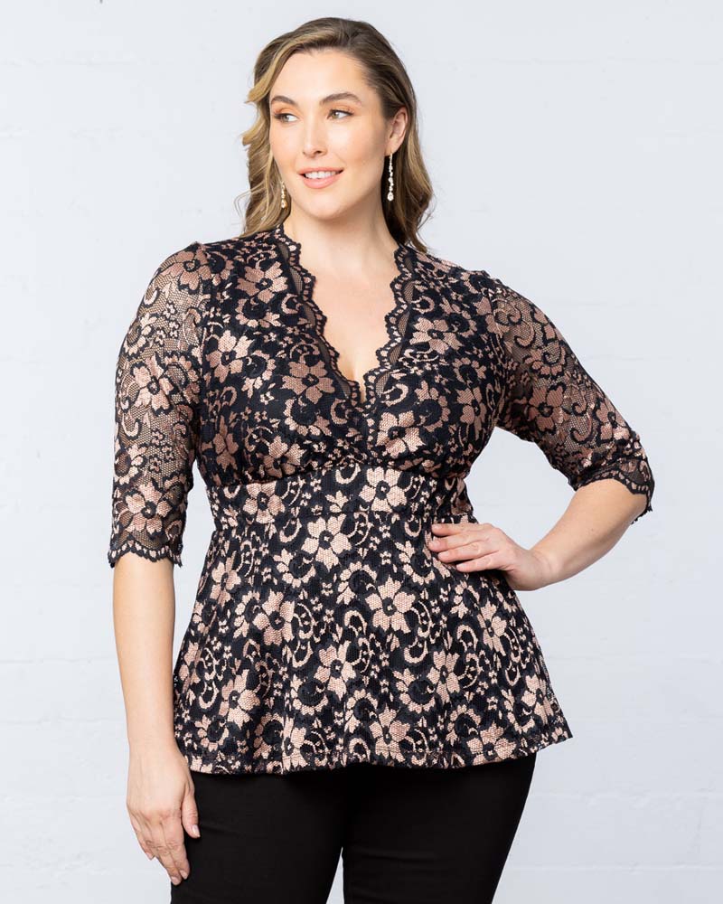 Top Formal Evening Lace Top Kiyona 23230906 Rose Gold Lace