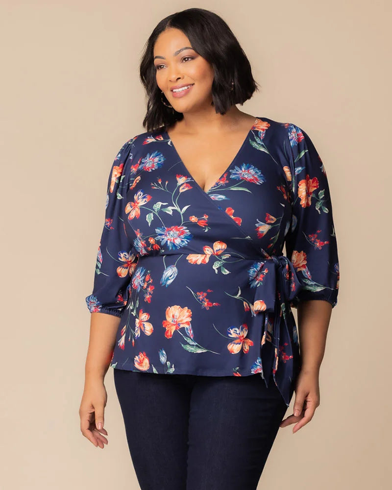 Top Formal Evening Top Kiyonna 23241302 Vibrant Navy Florals