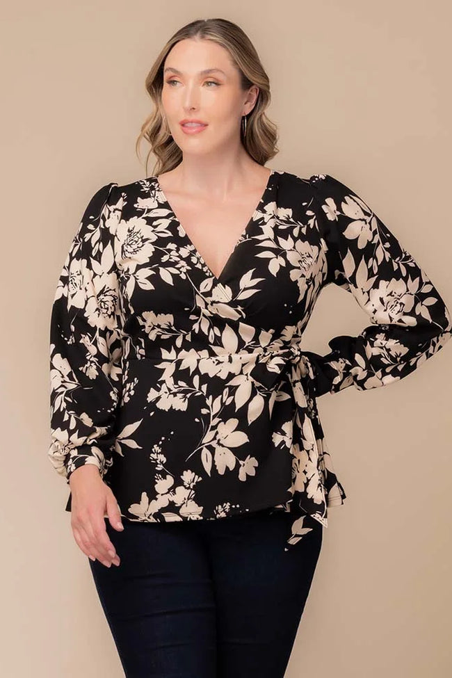 Top Formal Long Sleeve Top Vintage Ivory Florals