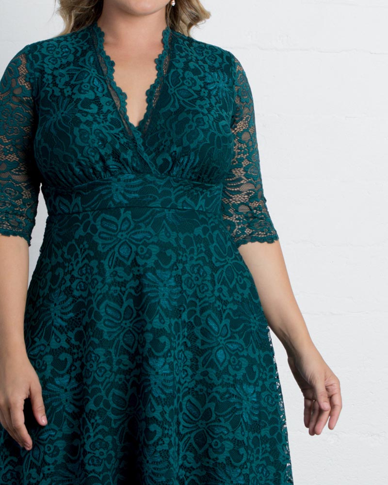 Plus Size Dresses A Line Short Lace Midi Cocktail Plus Size Dress Kiyona 12150901 Emerald Green
