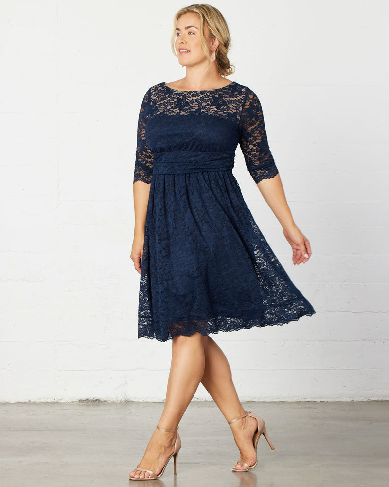 Plus Size Dresses Lace A Line Short Midi Cocktail Plus Size Dress Kiyona 12120901 Navy/Blue