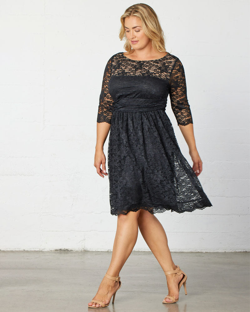 Plus Size Dresses Lace A Line Short Midi Cocktail Plus Size Dress Kiyona 12120901 Black