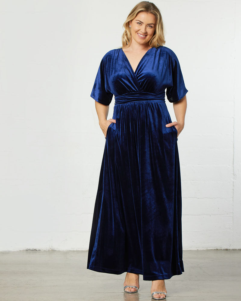 Plus Size Dresses Long Formal Velvet Evening Plus Size Dress Navy