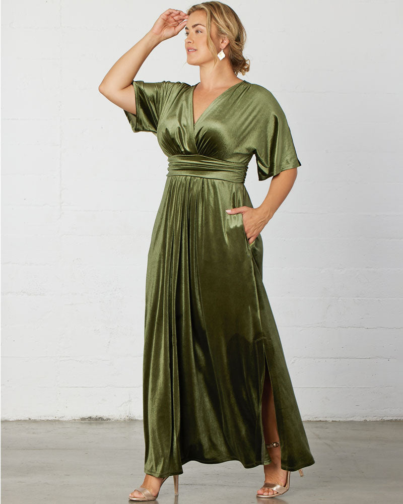 Plus Size Dresses Long Formal Velvet Evening Plus Size Dress Olive