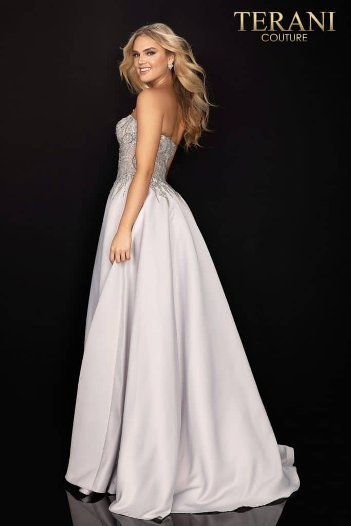 Terani Couture Long Strapless Prom Dress 2011P1197 - The Dress Outlet Silver Ivory