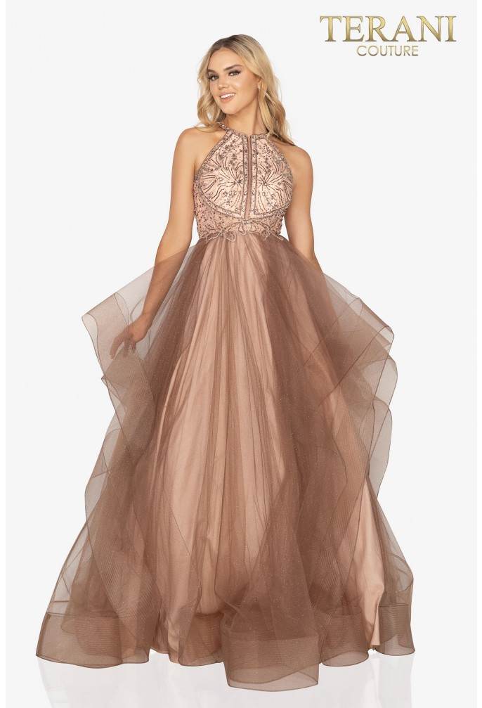 Terani Couture Prom Halter Long Ball Gown 2011P1217 - The Dress Outlet