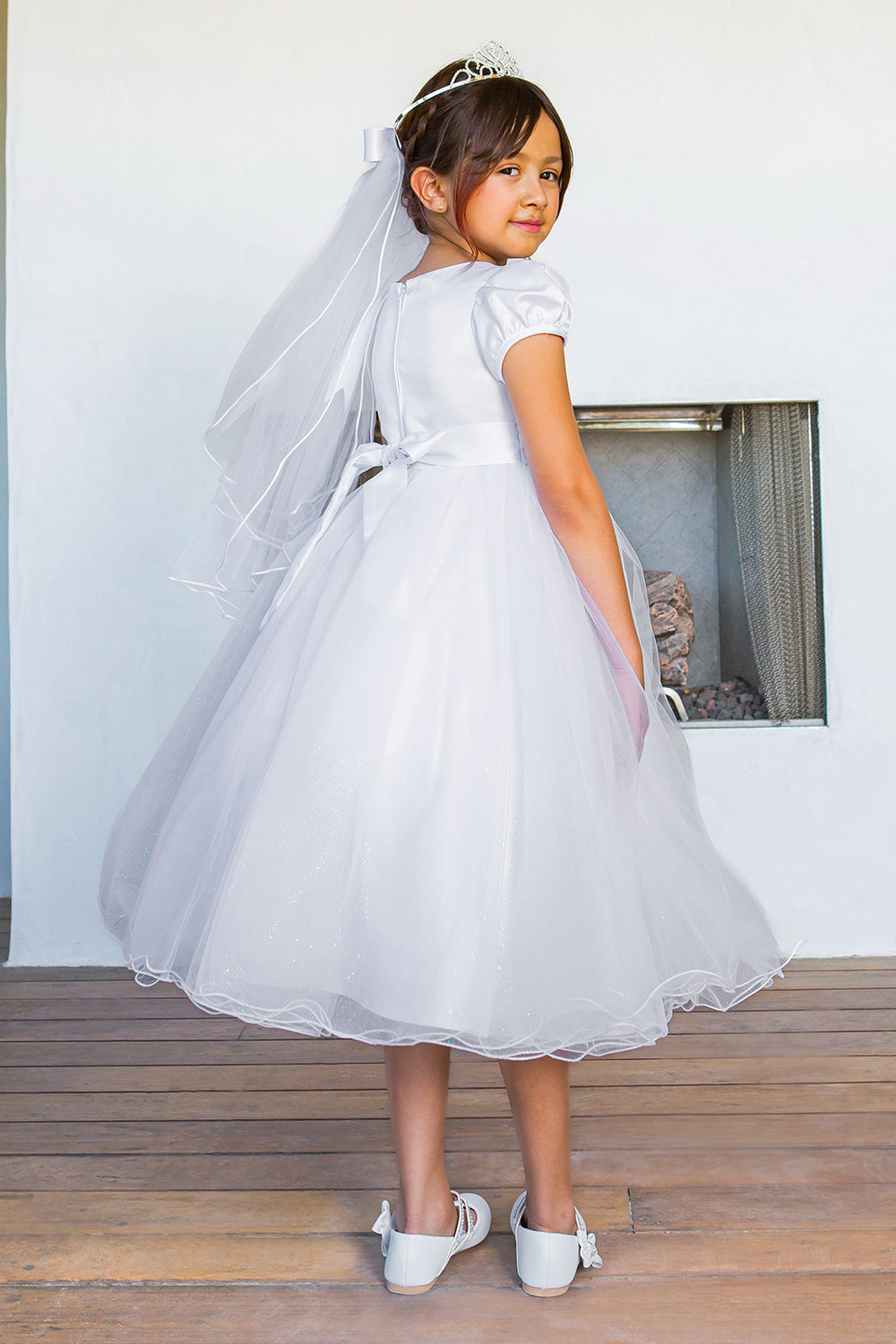 Flower Girl Dresses Beaded Lace Applique Tea Length Flower Girl Dress White