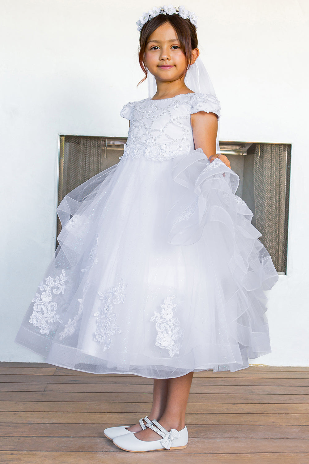 Flower Girl Dresses A Line 3D Applique Beaded Flower Girl Dress White