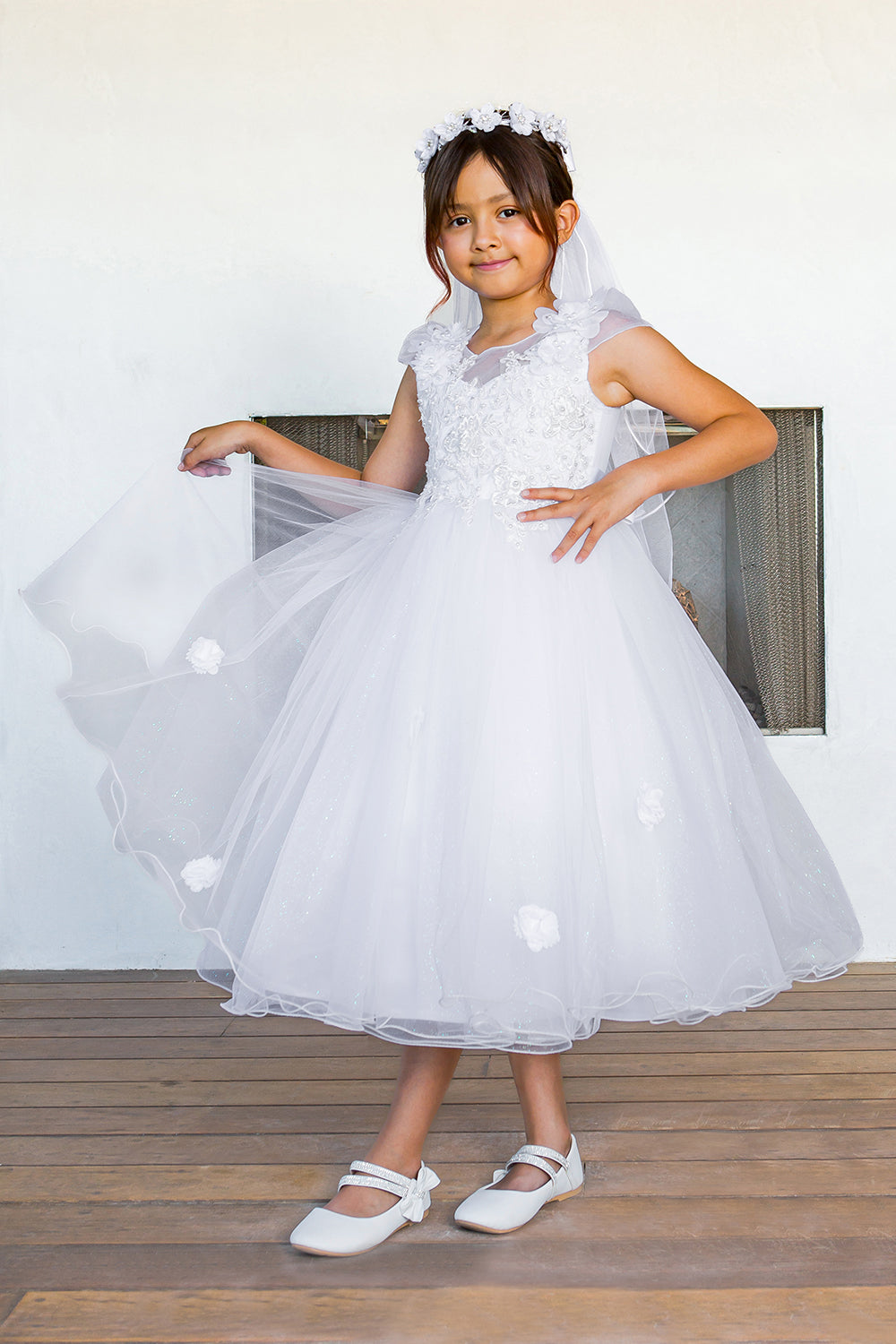 Flower Girl Dresses Tea Length Beaded A Line Flower Girl Dress White