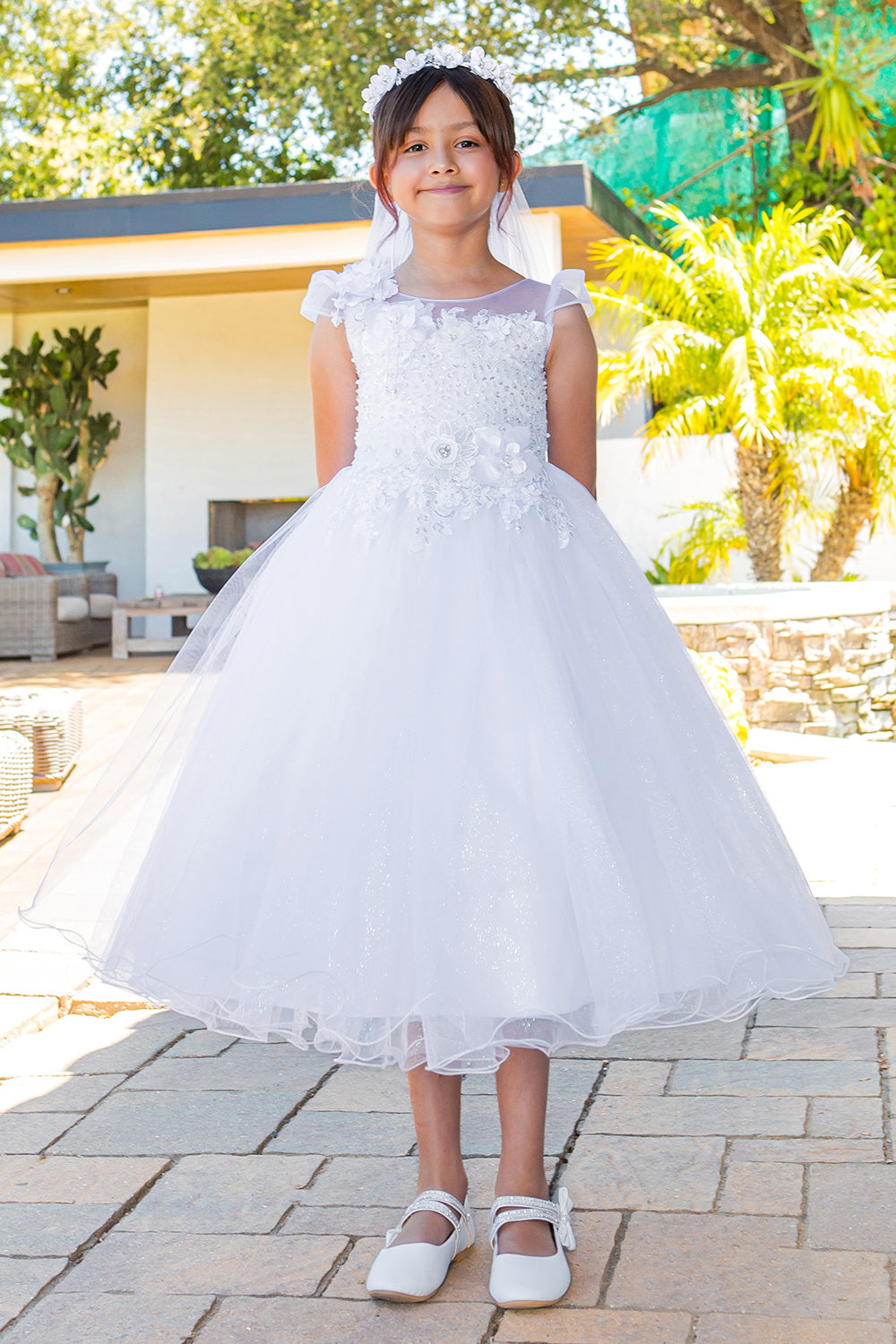 Flower Girl Dresses Glitter A Line Beaded Flower Girl Dress White