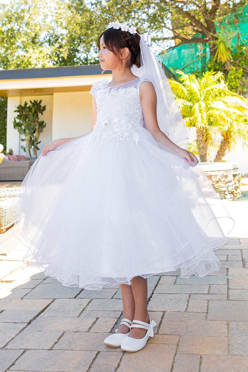 Flower Girl Dresses Glitter A Line Beaded Flower Girl Dress White