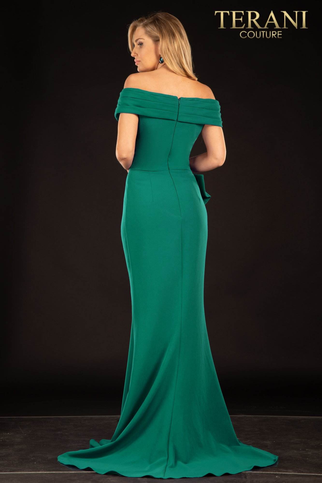 Terani Couture Off Shoulder Formal Long Dress 2021M2986 - The Dress Outlet Emerald