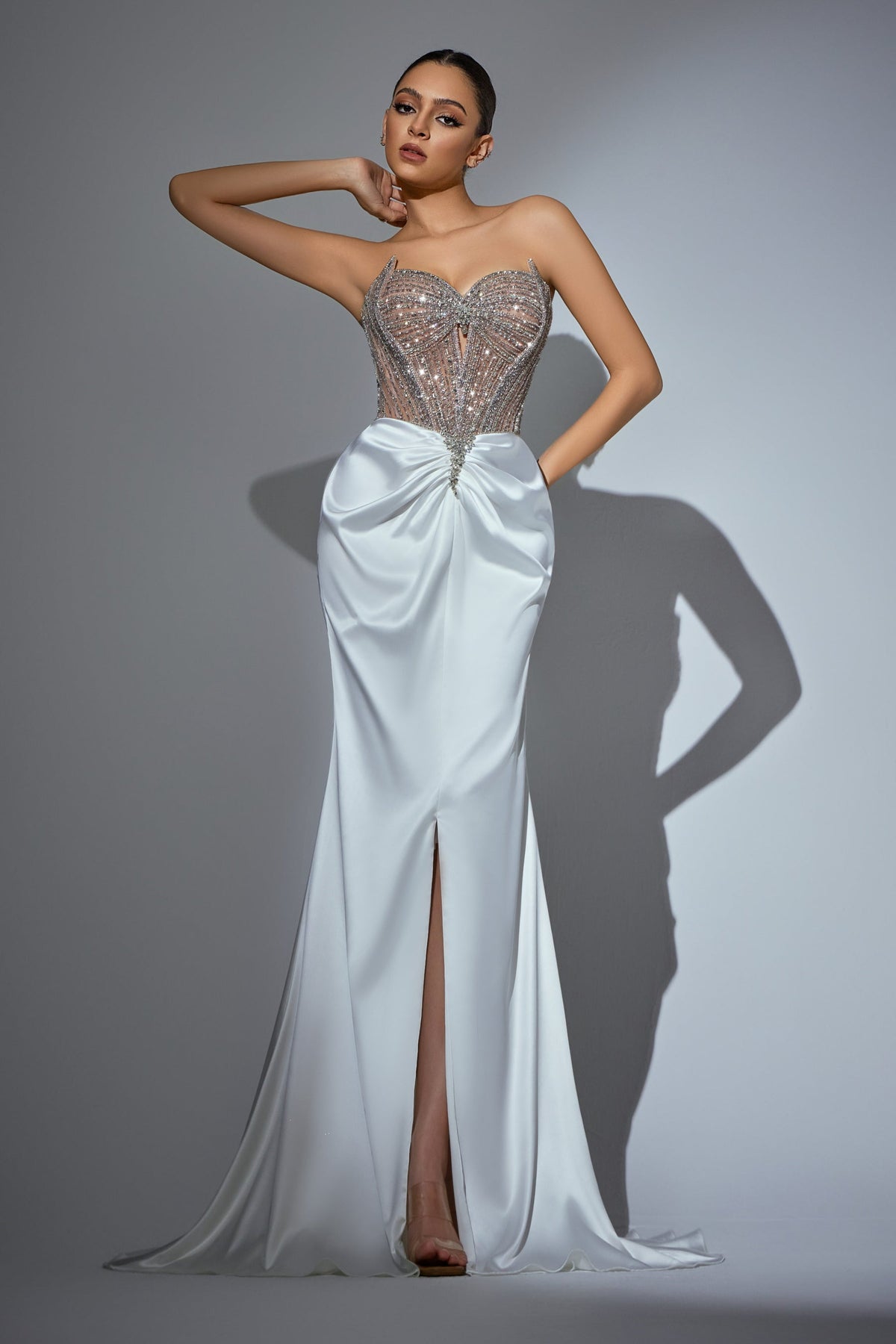 Strapless Curved Neck Floor-Length Satin Prom Mermaid HM425 Pre Order