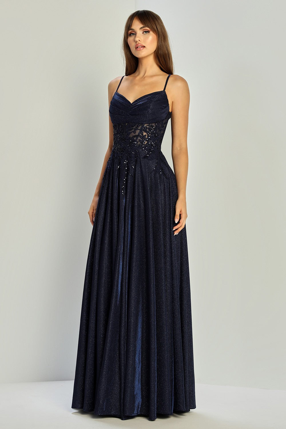 Prom Dresses A Line Gltter Long Sequin Prom Formal Dress Navy