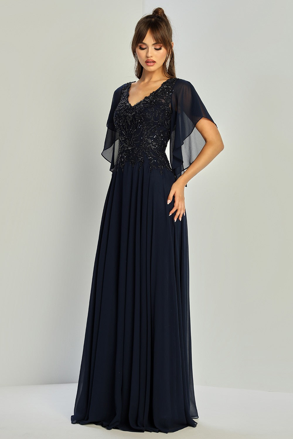 Plus Size Dresses Sequin Long Formal Beaded Plus Size Dress Navy