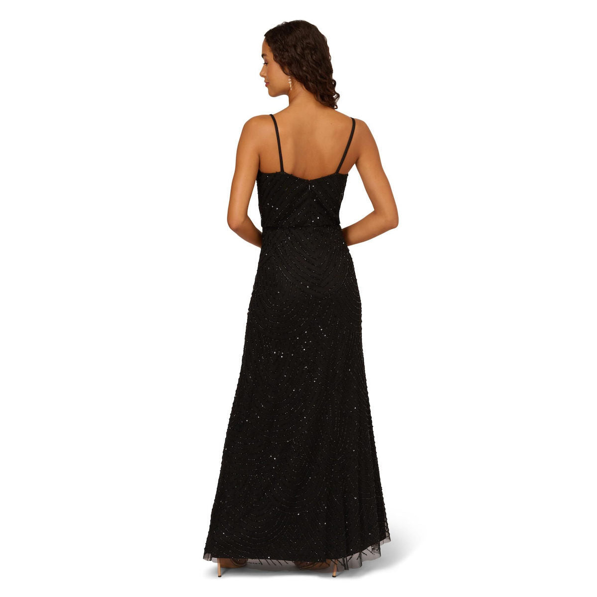 V-Neck Floor-Length Sequin Prom Sheath/Column Adrianna Papell 091866700
