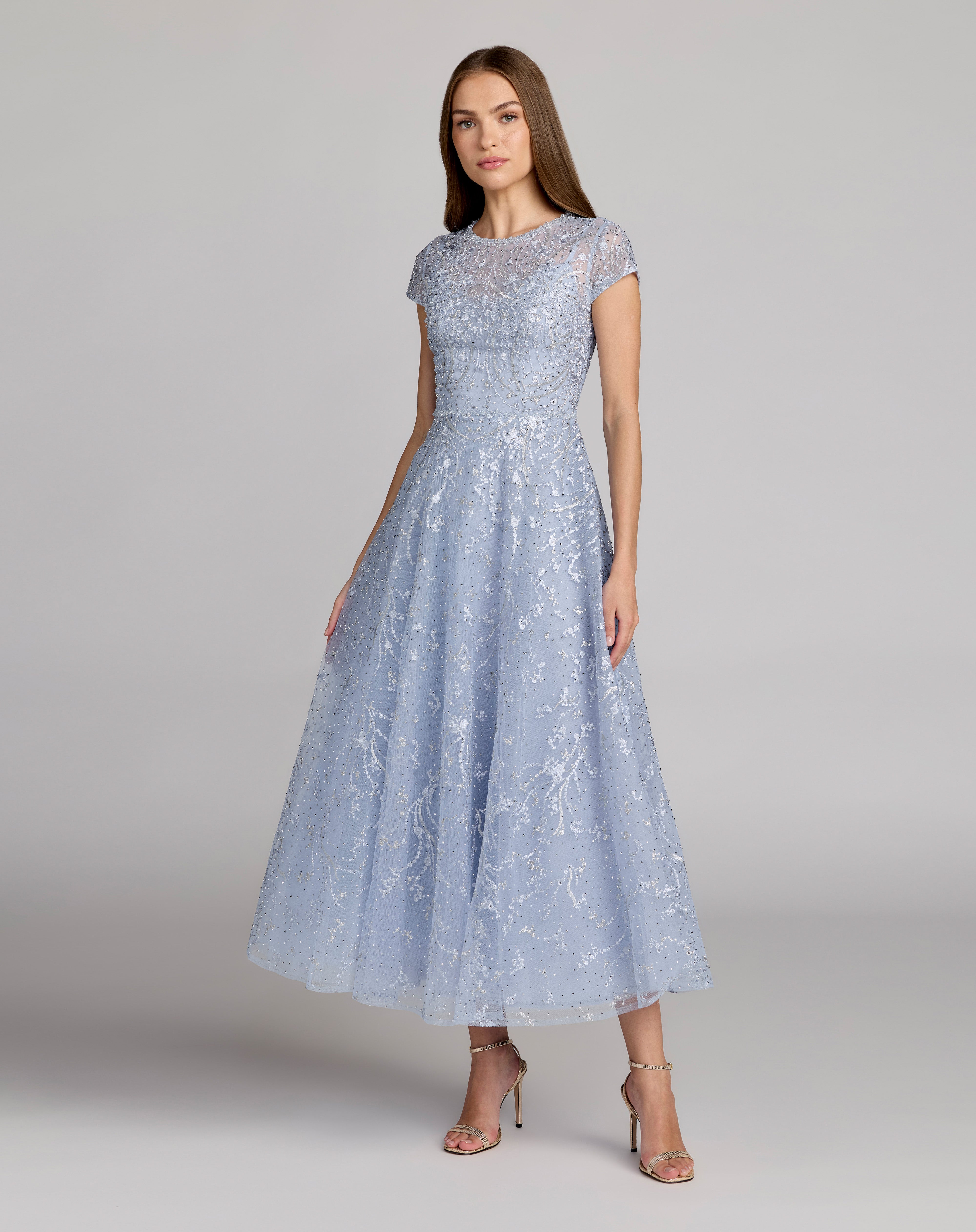 Formal Dresses Tea Length Lace Formal Dress Powder Blue
