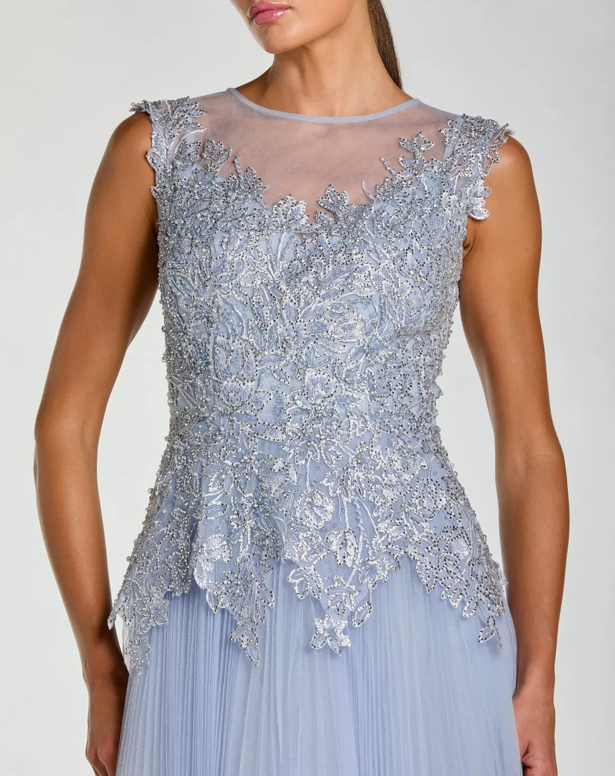 Illusion Neckline Long Tulle Gown by Mac Duggal 20360 in Periwinkle