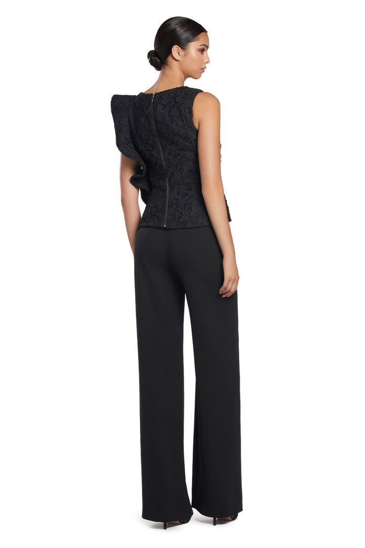 Jumpsuit Long Formal Ruffle Peplum Lace Jumpsuit Black