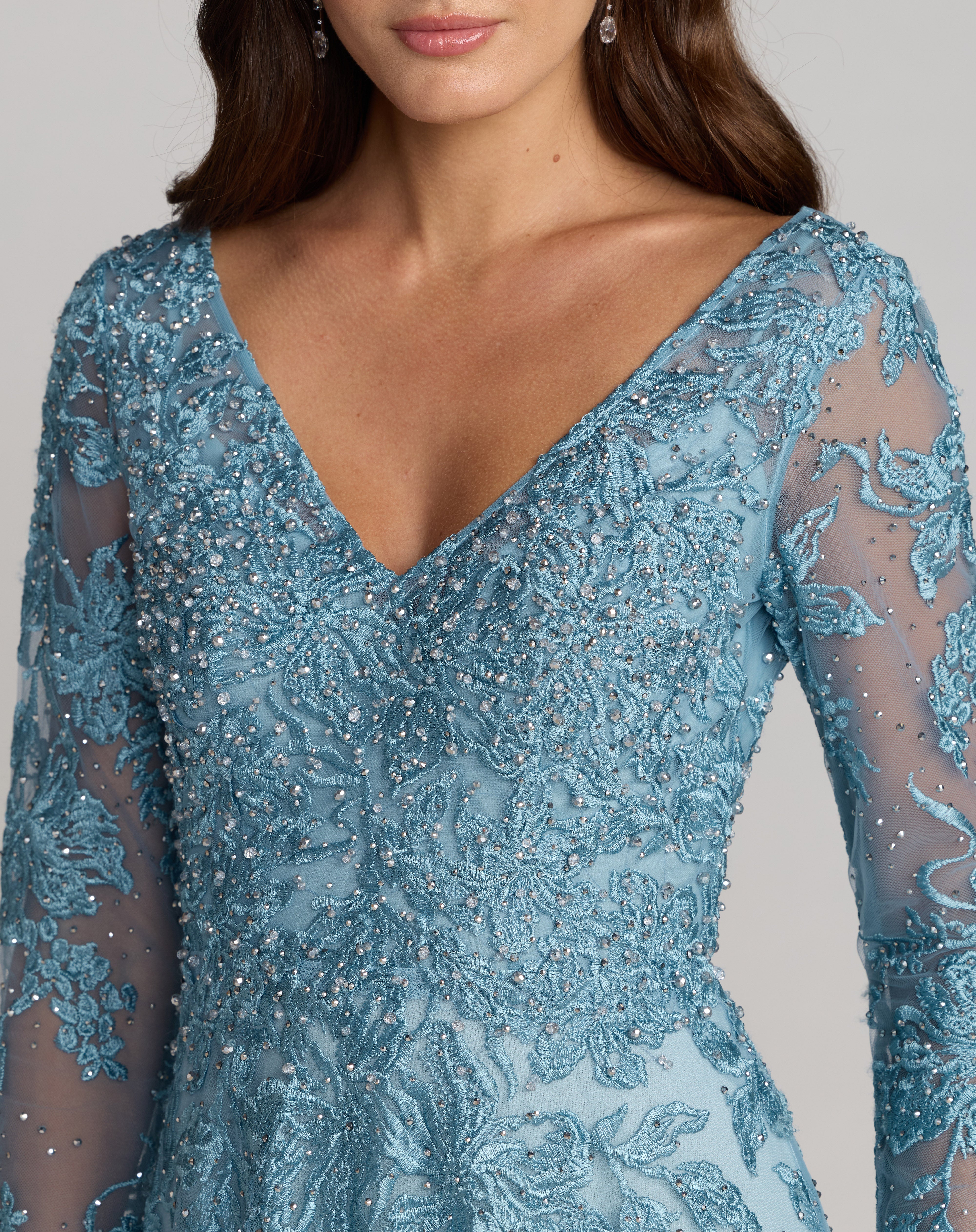 Formal Dresses Long Sleeve Formal Lace Dress French Blue