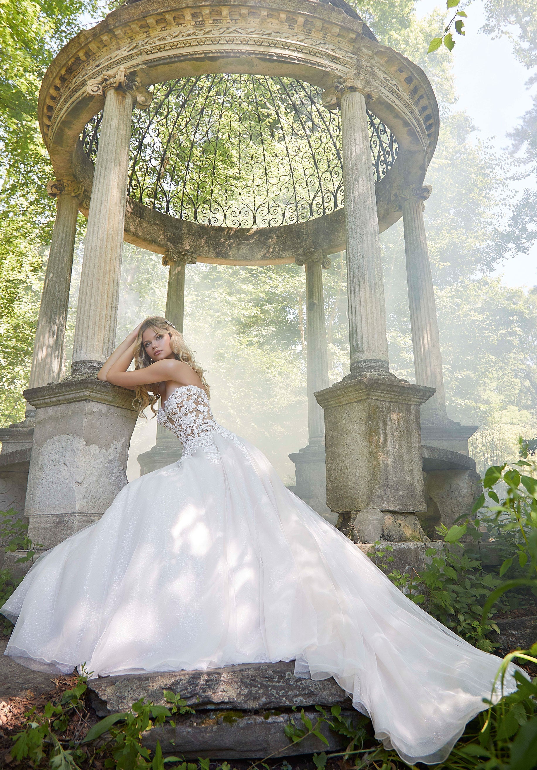 Wedding Dresses Long Lace Beaded A Line Wedding Bridal Gown MGNY Madeline Gardner New York 2044 Ivory/Creme