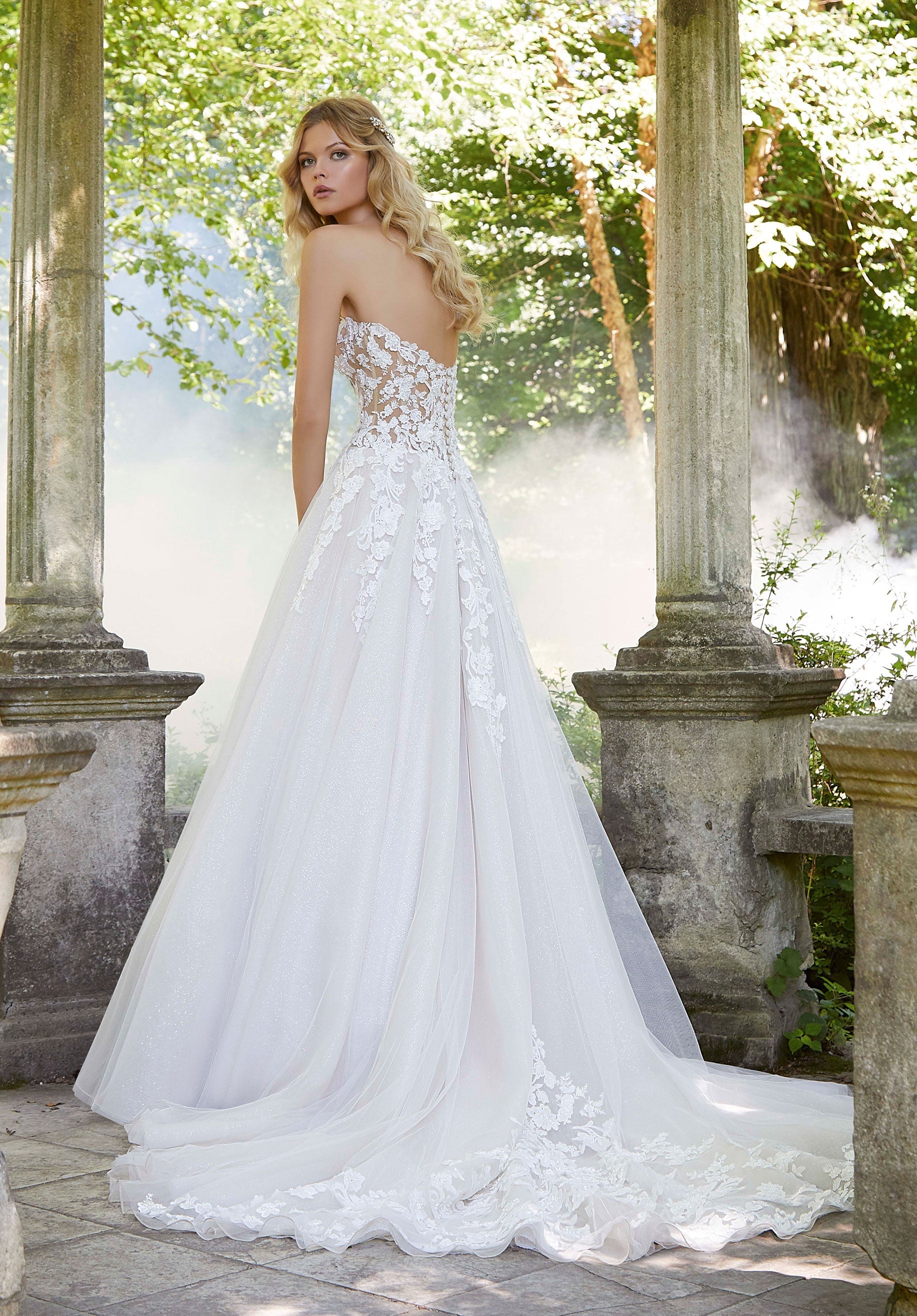 Wedding Dresses Long Lace Beaded A Line Wedding Bridal Gown MGNY Madeline Gardner New York 2044 Ivory/Creme