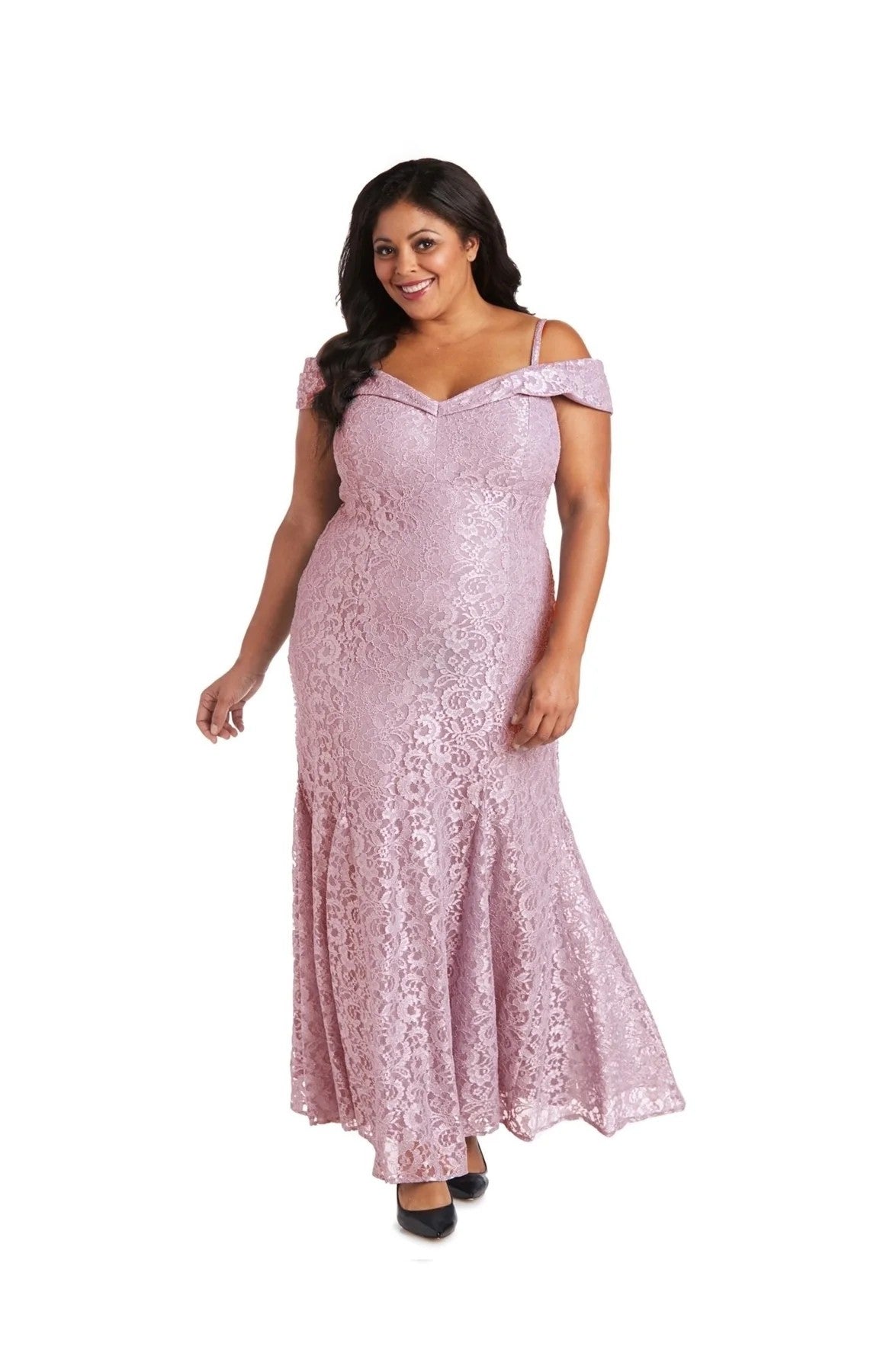 R&M Richards 2047W Plus Size Long Formal Lace Gown