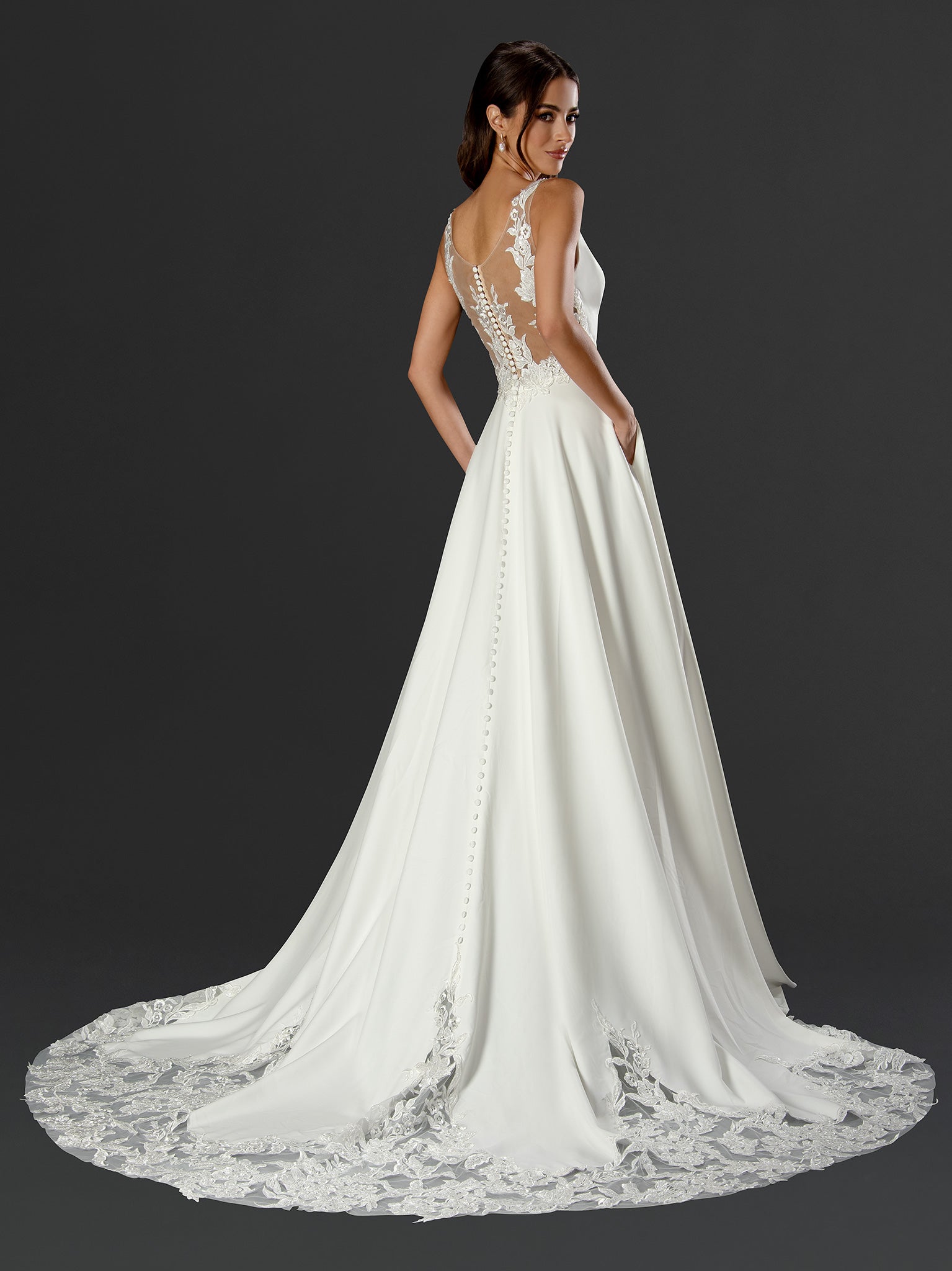 Wedding Dresses Long Floral Lace Applique Wedding Dress Off White