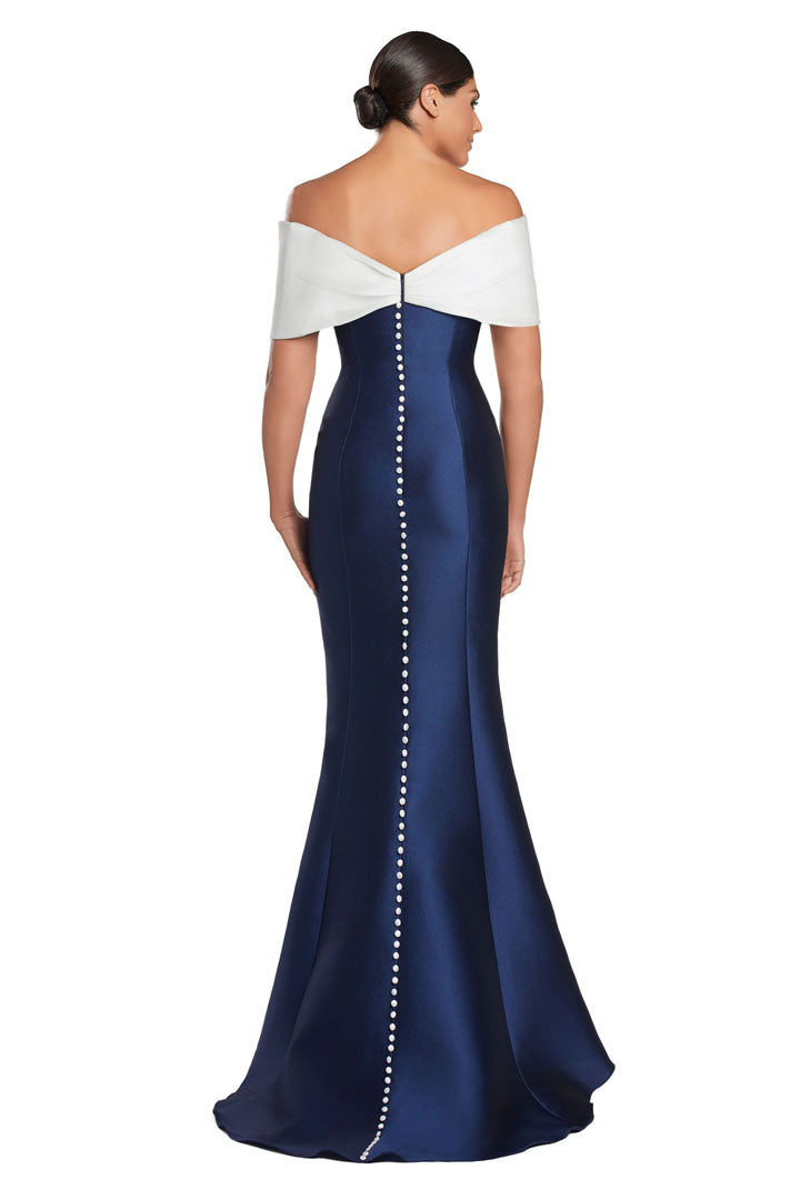 Formal Dresses Pleated Long Mermaid Formal Evening Dress Navy/White