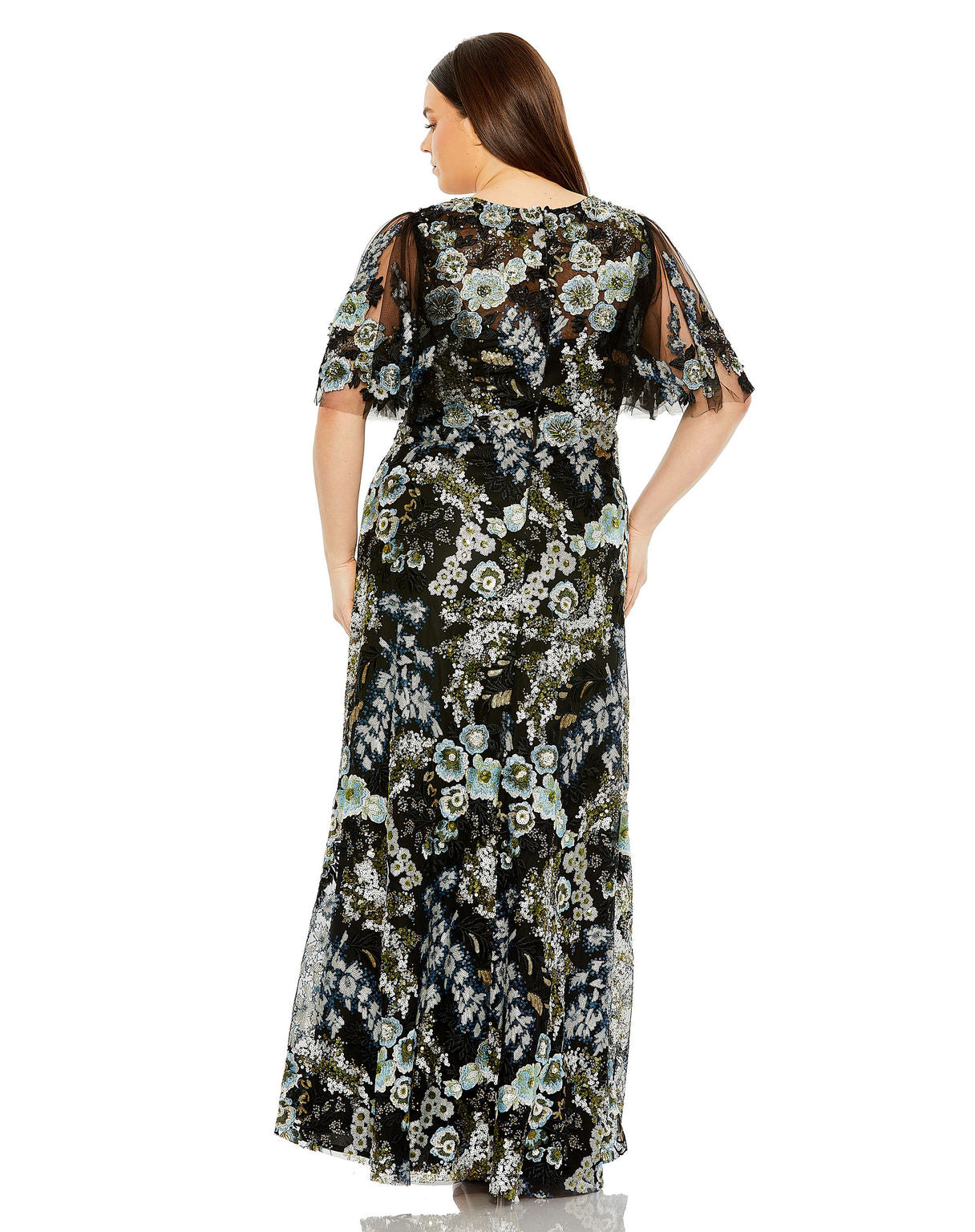 Plus Size Dresses Long Plus Size Floral Formal Dress Black Multi