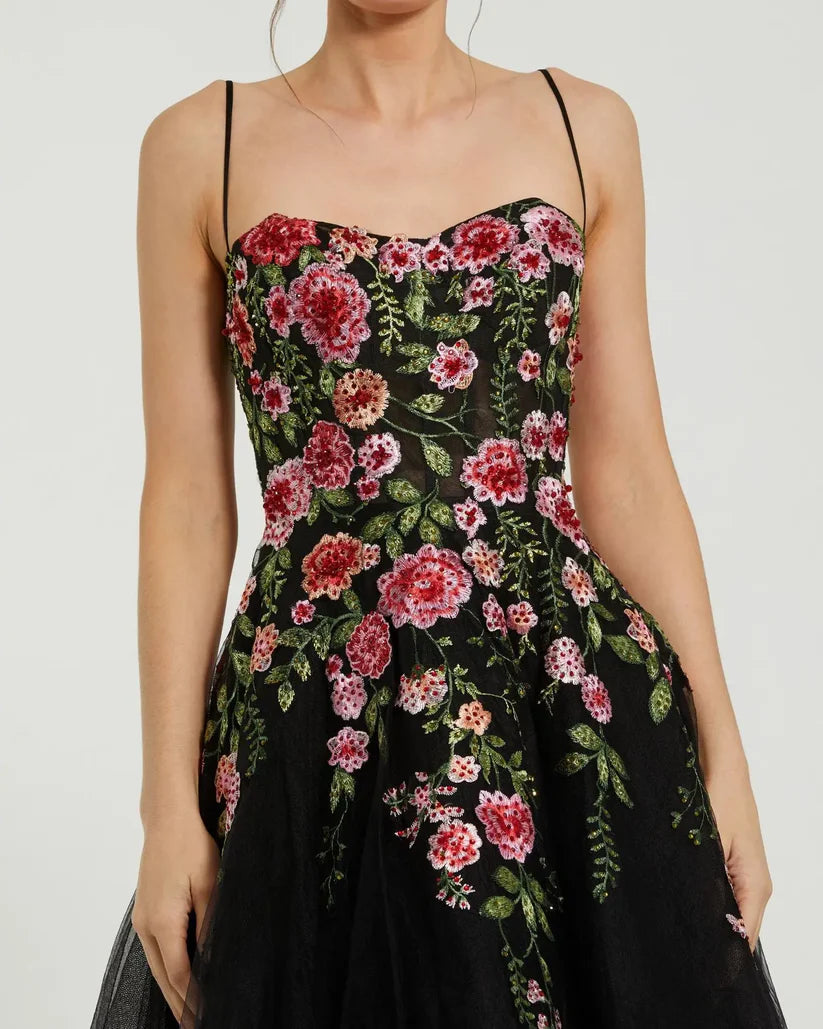 Formal Dresses Floral Lace Formal Tea Length Dress Black