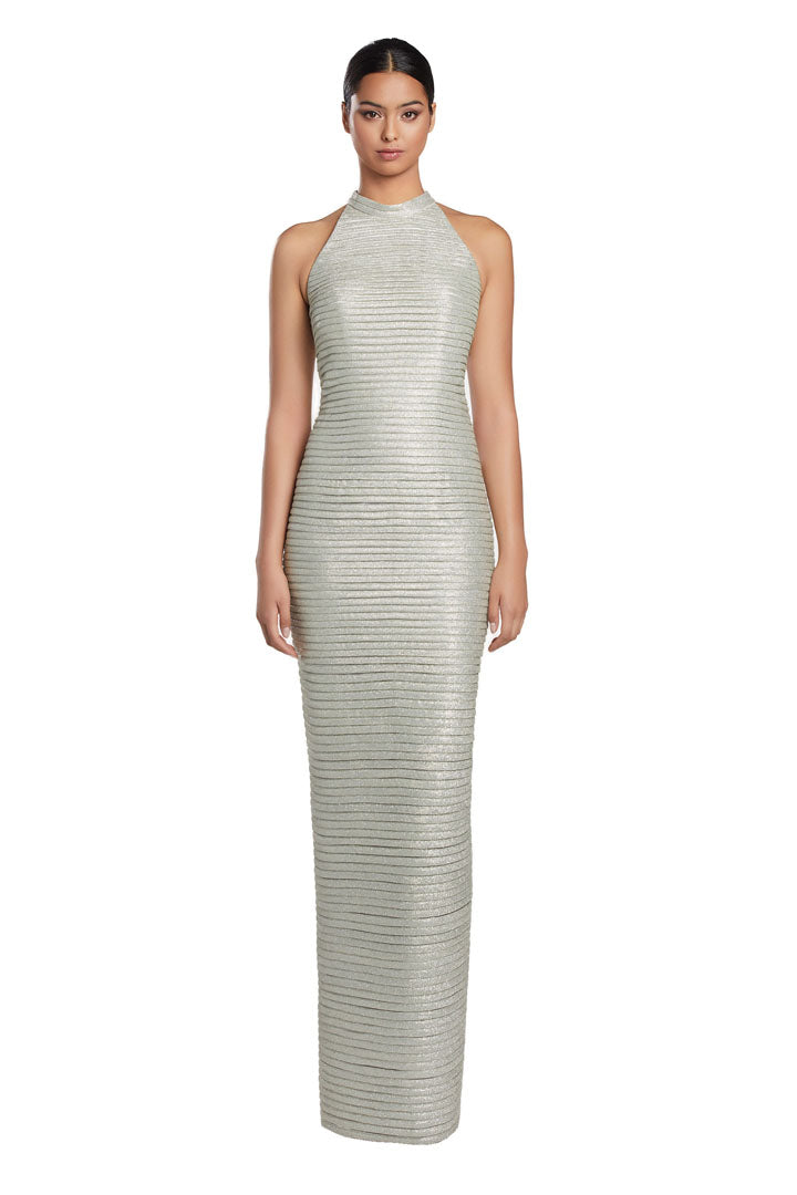 Formal Dresses Glitter Long Formal Pleated Evening Dress Platinum