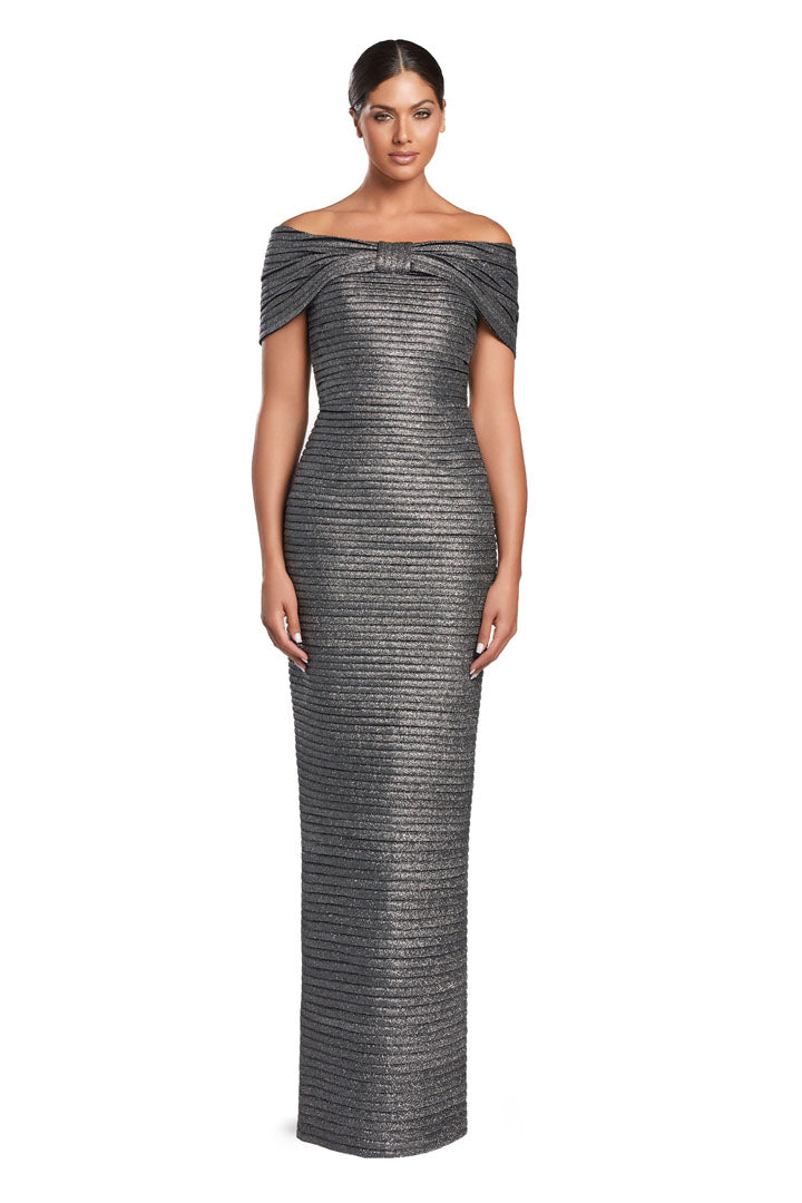 Formal Dresses Pleated Long Formal Evening Glitter Dress Pewter