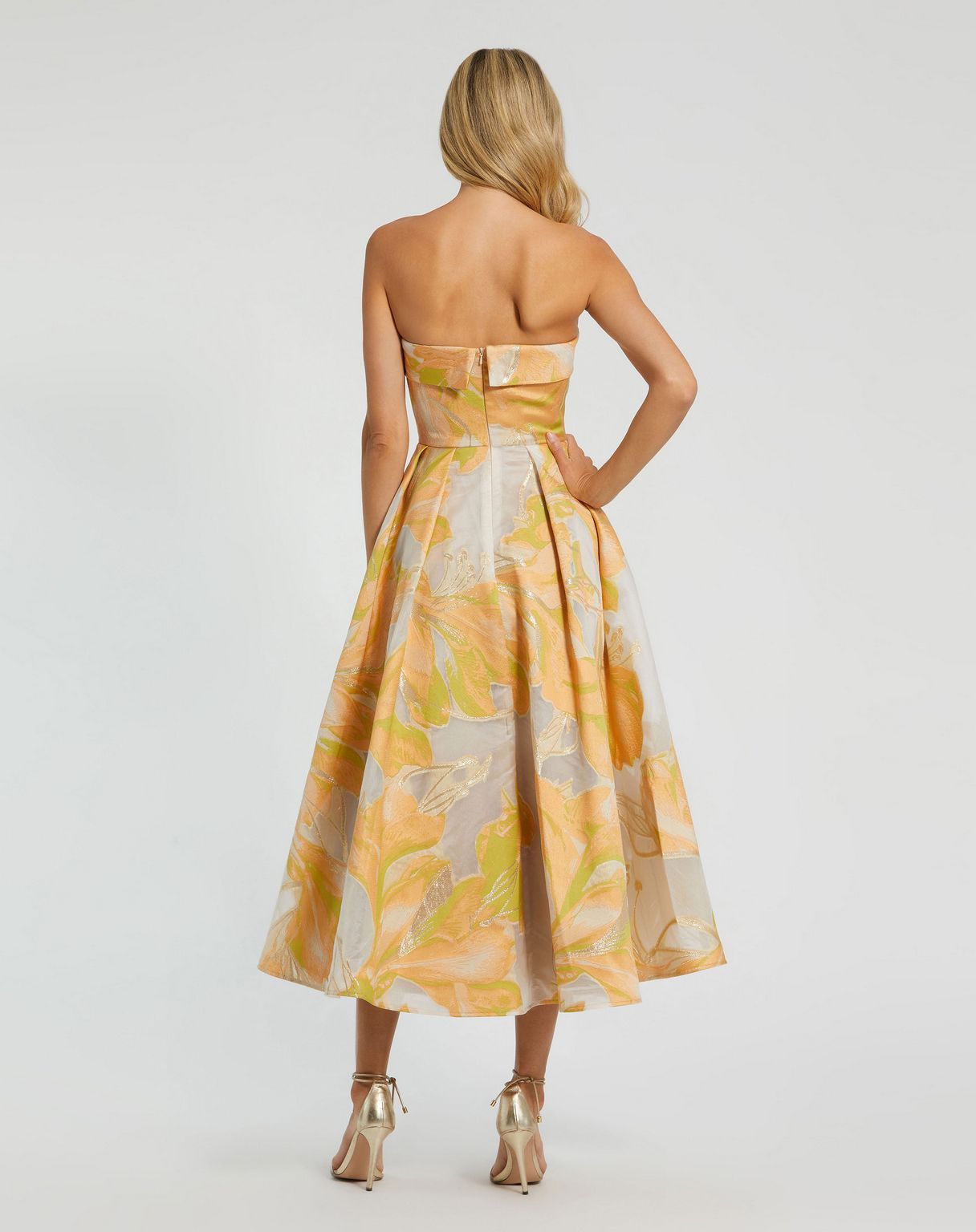 Cocktail Dresses Tea Length A Line Printed Cocktail Dress Peach Multi