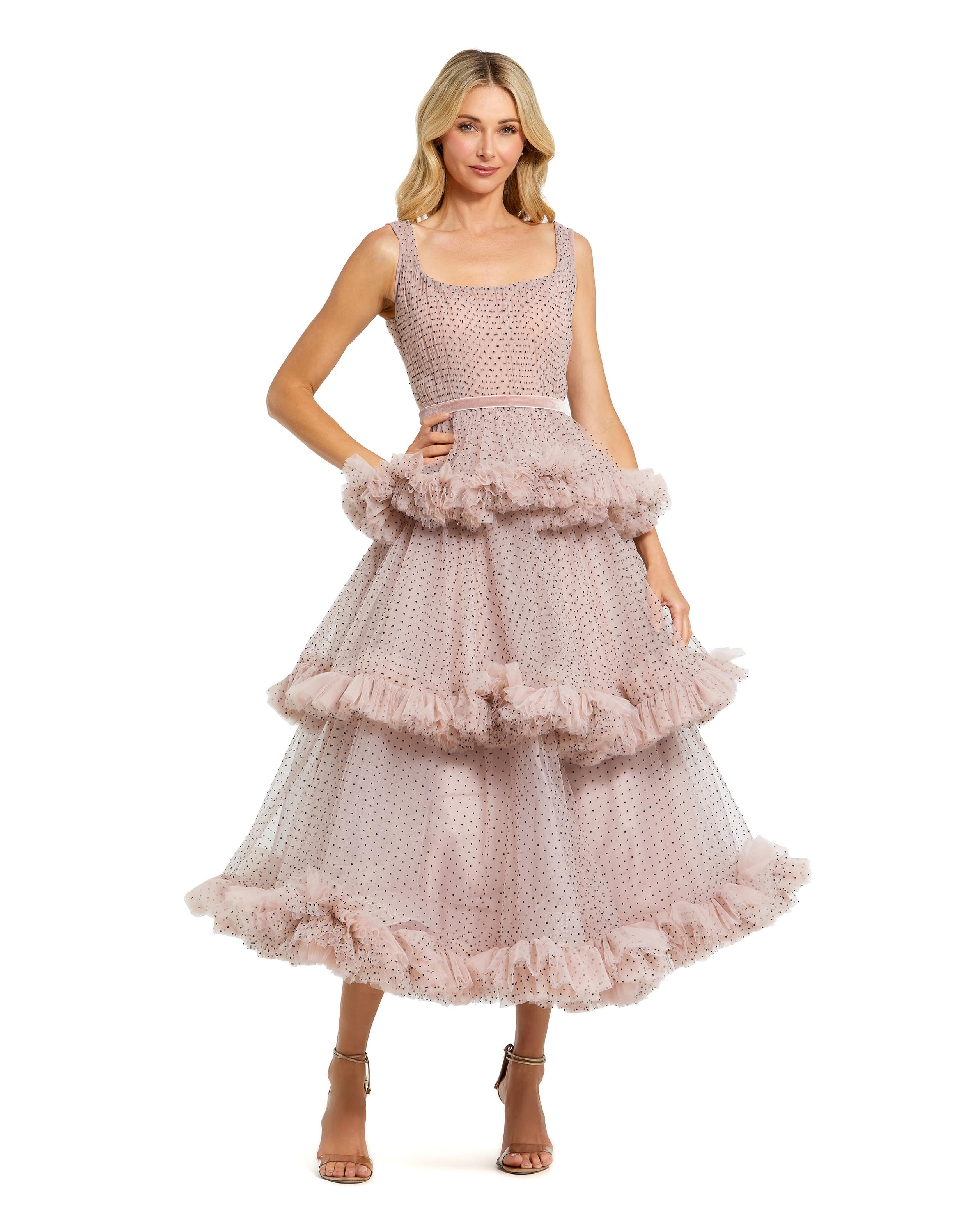 Prom Dresses Polka Dot Ruffle A Line Midi Dress Blush