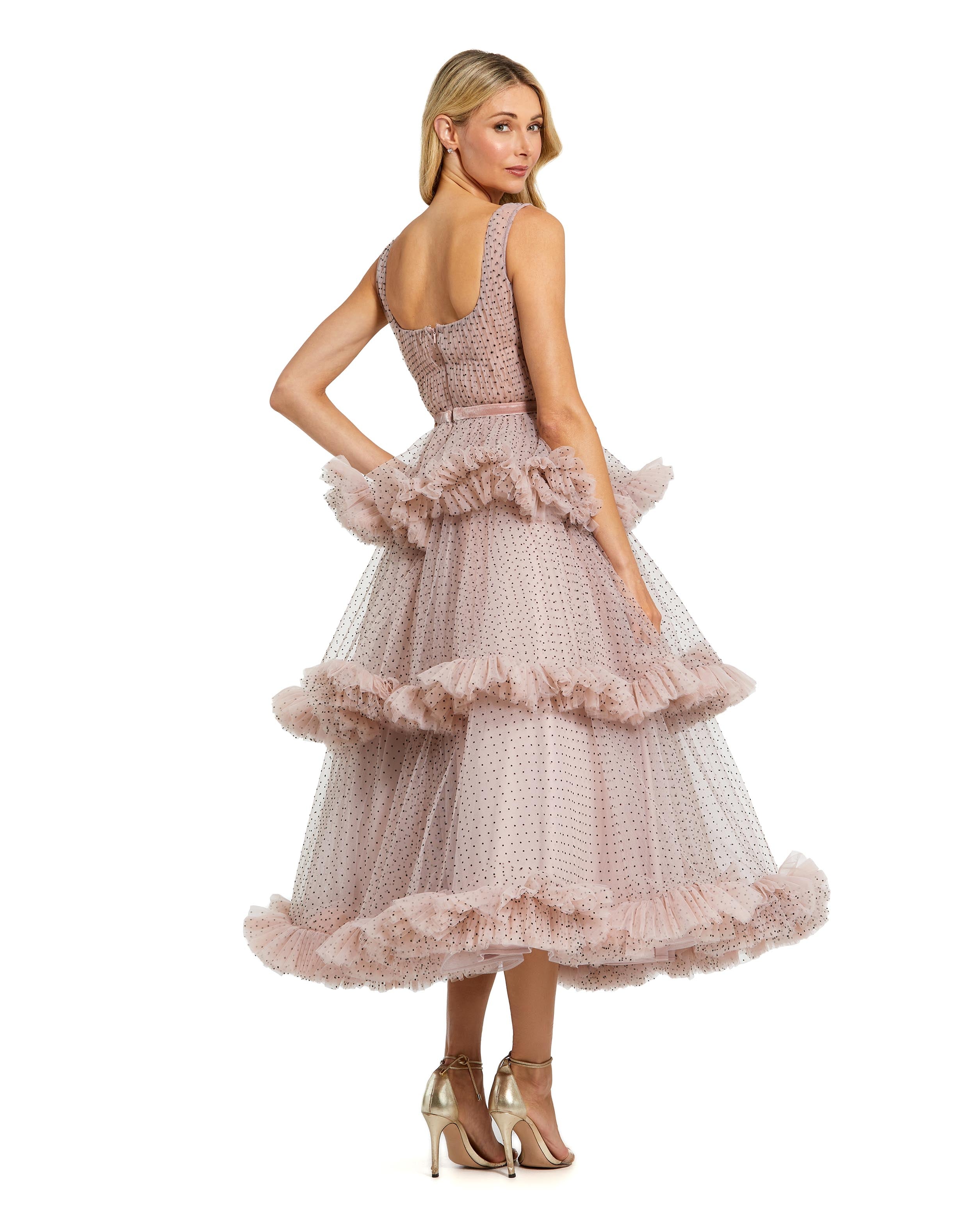 Prom Dresses Polka Dot Ruffle A Line Midi Dress Blush